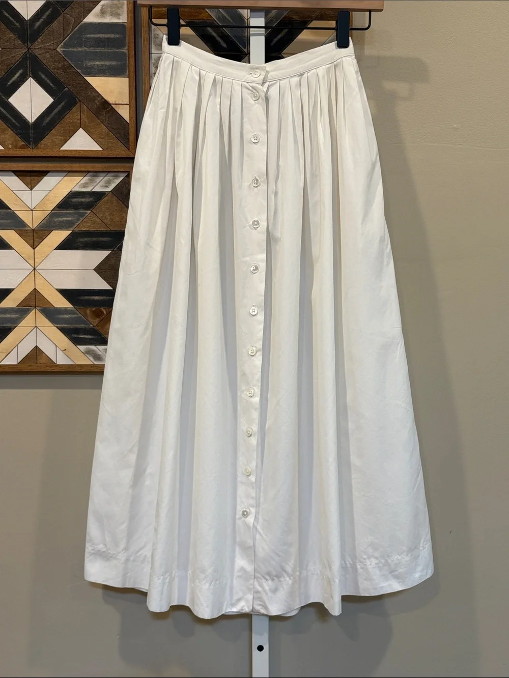 Vintage Ralph Lauren 90s White Cotton Button-Front Gathered Maxi Skirt 4 / XXS